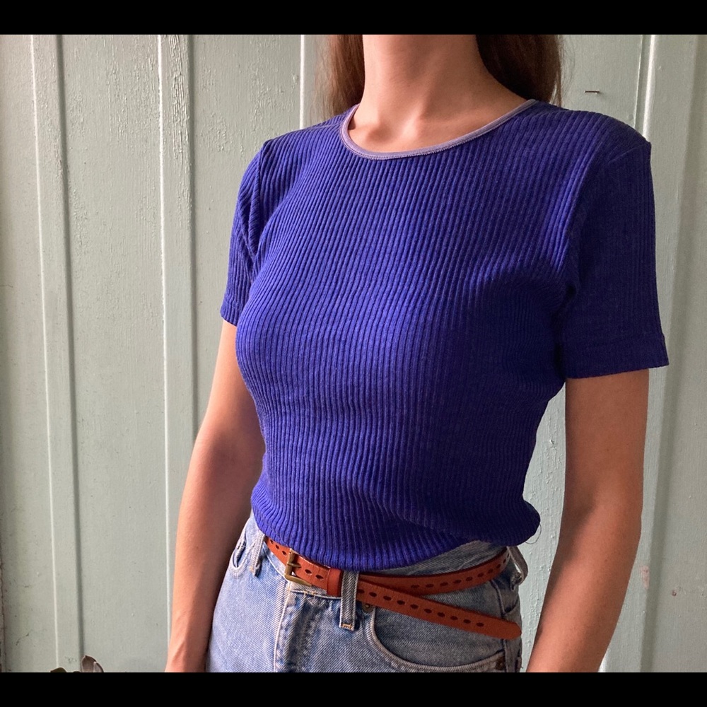 VTG The Limited Royal Blue Ribbed Shirt Top Medium